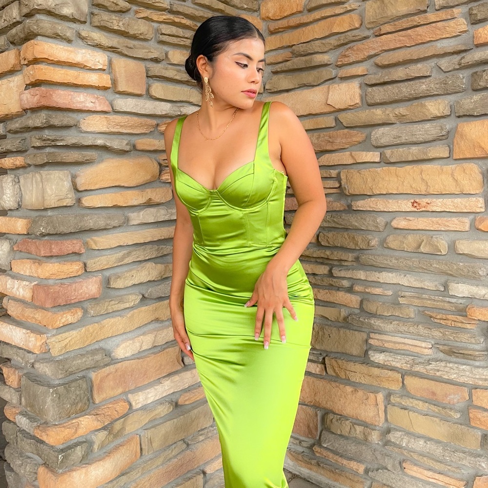 Zara Green SATIN EFFECT CORSET DRESS